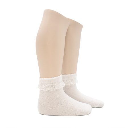 Calcetin Infantil Calado Corazones Puntilla Blanco