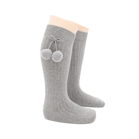 Calcetin Alto Borla Infantil Valentin Gris Aluminio 01