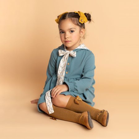 Calcetin Infantil Valentin Liso Alto Lazo Camel