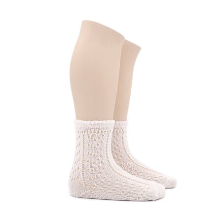 Calcetin intantil Valentin Calado Algodon Perle Blanco 01