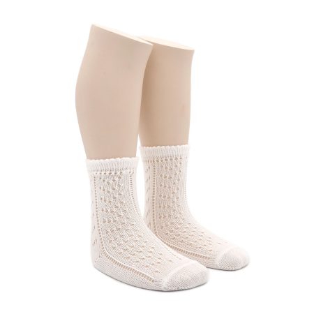 Calcetin intantil Valentin Calado Algodon Perle Blanco 02