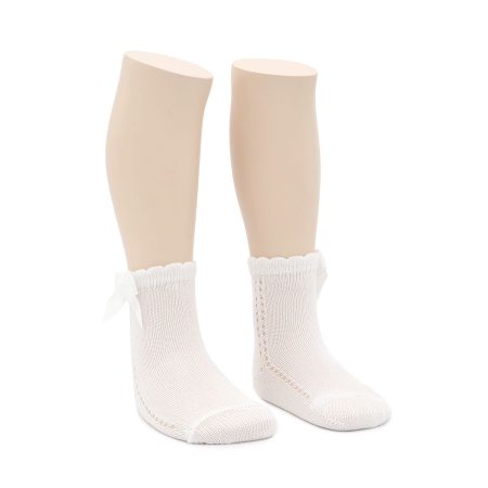 Calcetin intantil Valentin Calado Algodon Perle Blanco Lazo 02