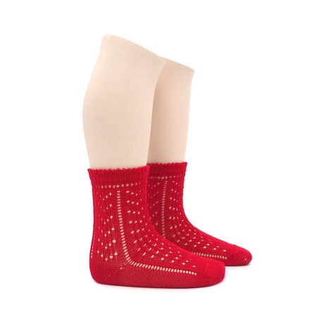 Calcetin intantil Valentin Calado Algodon Perle Rojo 01
