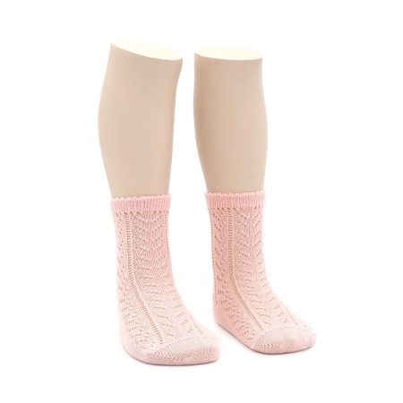 Calcetin intantil Valentin Calado Algodon Perle Rosa 02