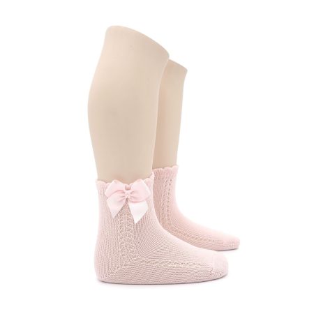 Calcetin intantil Valentin Calado Algodon Perle Rosa Lazo 01