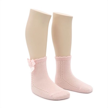 Calcetin intantil Valentin Calado Algodon Perle Rosa Lazo 02