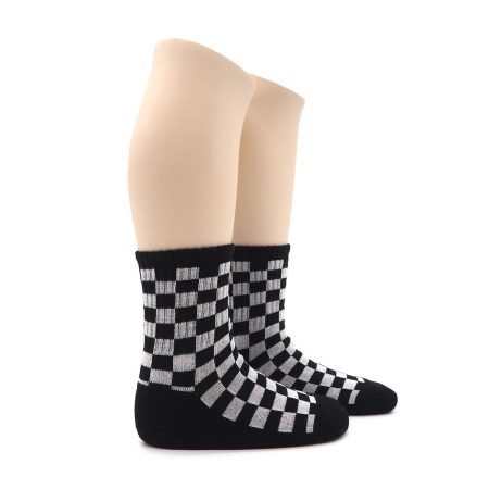 Calcetin Infantil Valentin Cuadros Negro Blanco 01