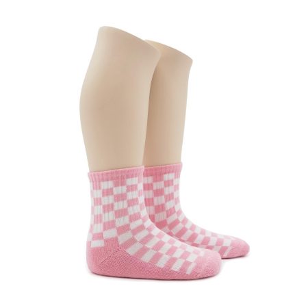 Calcetin Infantil Valentin Cuadros Rosa Blanco 01