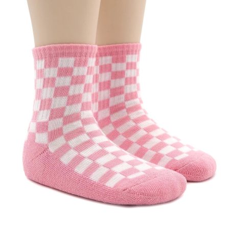 Calcetin Infantil Valentin Cuadros Rosa Blanco 02