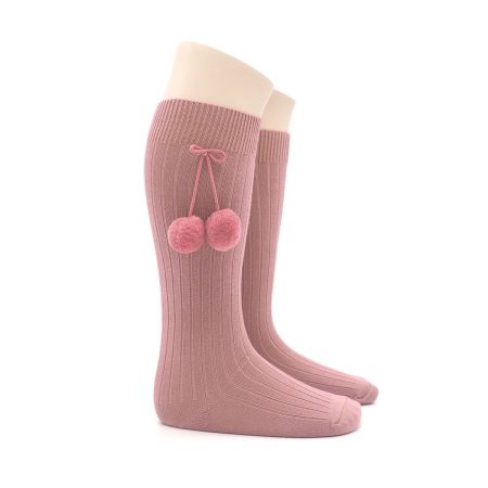 Calcetin Alto Borla Infantil Valentin Rosa Vintage01