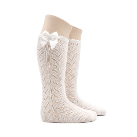 Calcetin intantil Valentin Alto Calado Perle Blanco Lazo 01