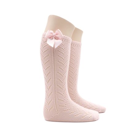 Calcetin intantil Valentin Alto Calado Perle Rosa Lazo 01