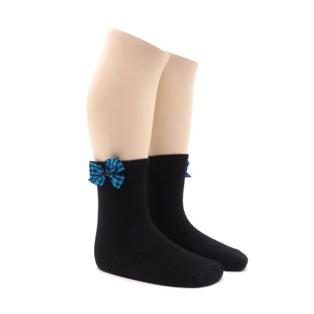 Calcetin Infantil Valentin Bajo Blanco Lazo Vichy azul 02