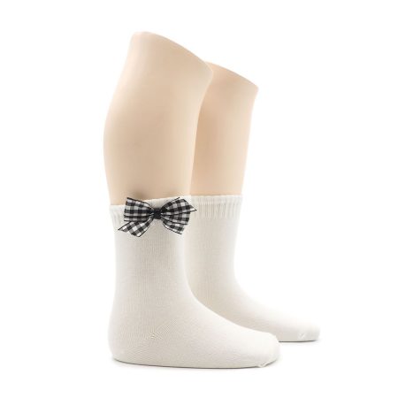 Calcetin Infantil Valentin Bajo Blanco Lazo Vichy negro 02